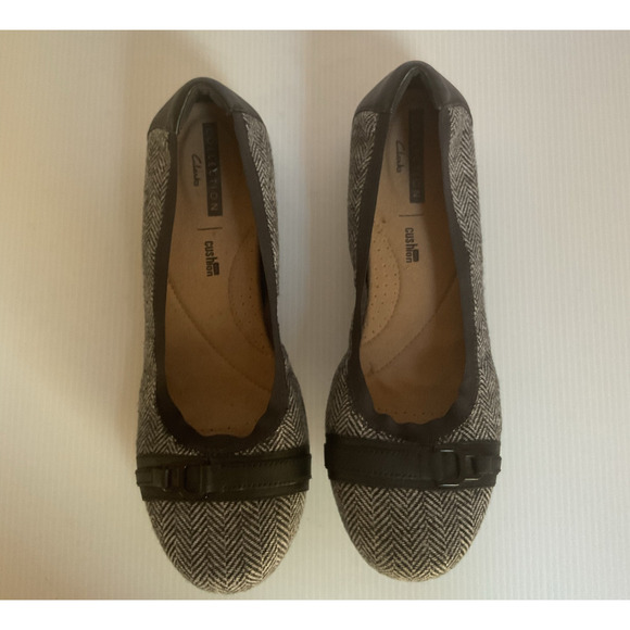 Clarks Ballet Flats Women’s Size 8.5 Cushion Soft Gray Black Everyday - Picture 4 of 9